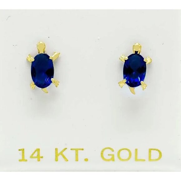 Genuine 1.64 Cts Blue Sapphire Turtle Stud Earrings 14k Gold